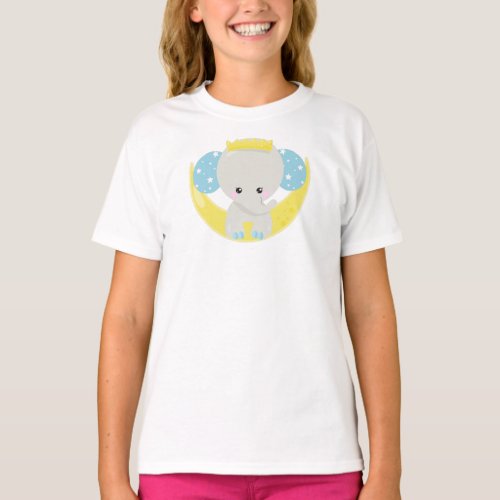 Cute Elephant Elephant On The Moon Crown Stars T_Shirt