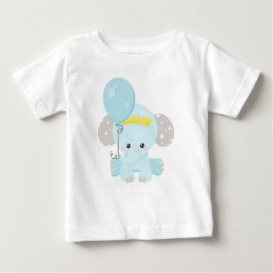 Cute Elephant, Elephant With Balloon, Crown, Stars Baby T-Shirt