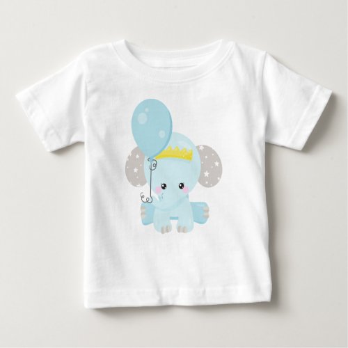 Cute Elephant Elephant With Balloon Crown Stars Baby T_Shirt