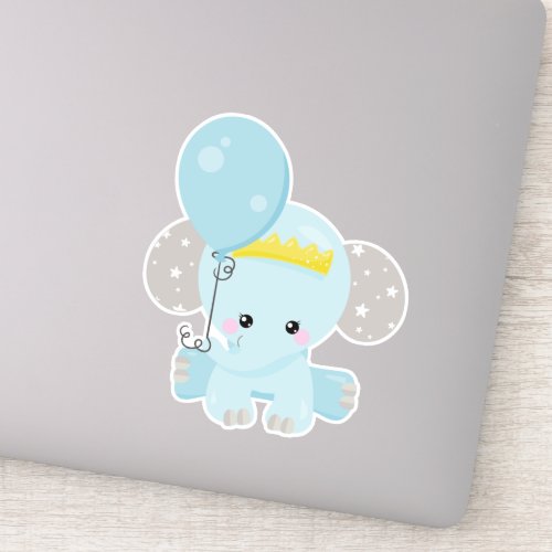 Cute Elephant Elephant With Balloon Crown Stars Sticker