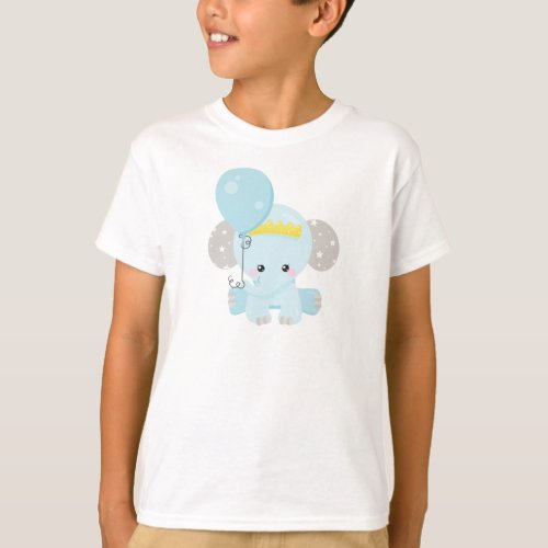Cute Elephant Elephant With Balloon Crown Stars T_Shirt