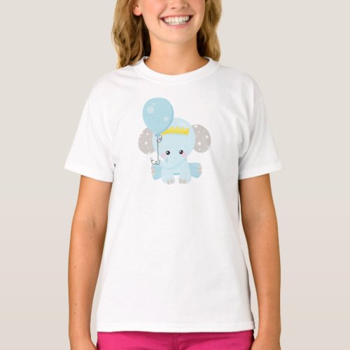 Cute Elephant Elephant With Balloon Crown Stars T_Shirt