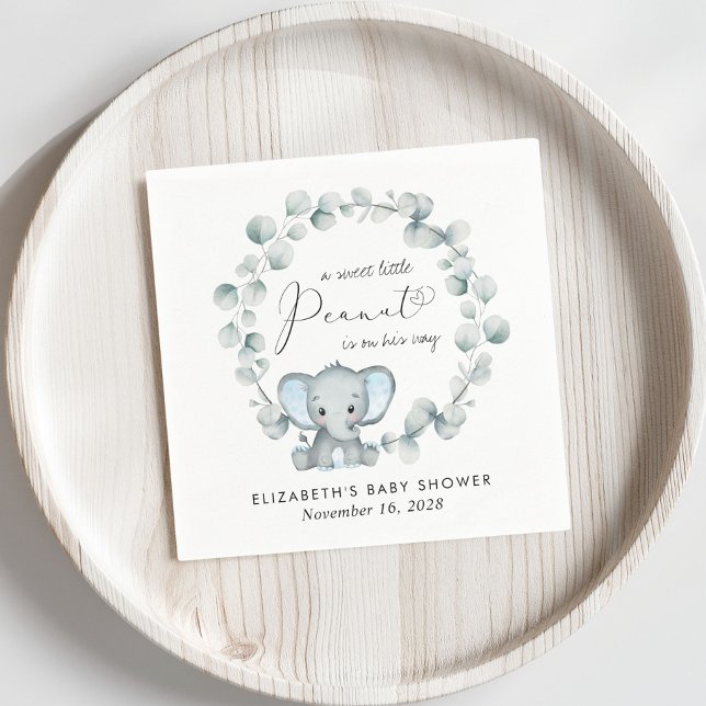 Cute Elephant Eucalyptus Baby Boy Shower Napkins (Creator Uploaded)
