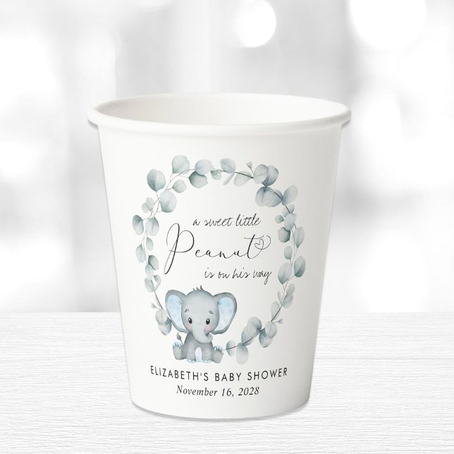 Cute Elephant Eucalyptus Baby Boy Shower Paper Cups (Creator Uploaded)