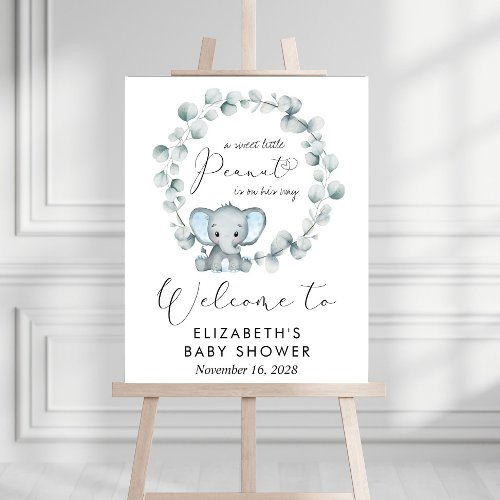 Cute Elephant Eucalyptus Baby Boy Shower Welcome Foam Board