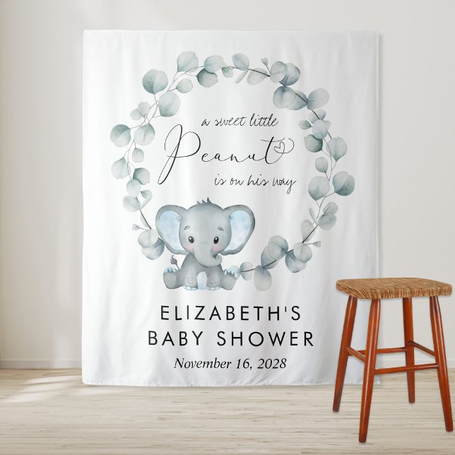 Cute Elephant Eucalyptus Baby Boy Shower Welcome Tapestry (Creator Uploaded)