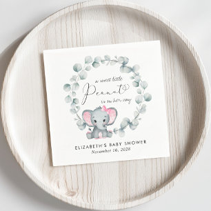 Cute Elephant Eucalyptus Baby Girl Shower Napkins