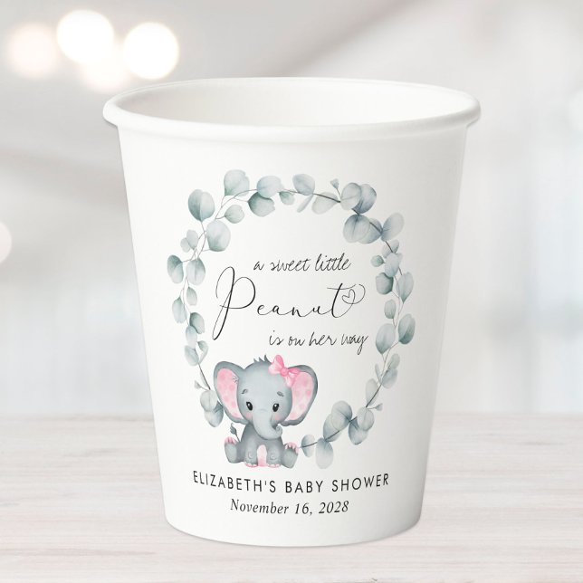 Cute Elephant Eucalyptus Baby Girl Shower Paper Cups (Creator Uploaded)