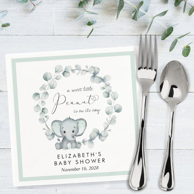 Cute Elephant Eucalyptus Baby Shower Napkins (Creator Uploaded)