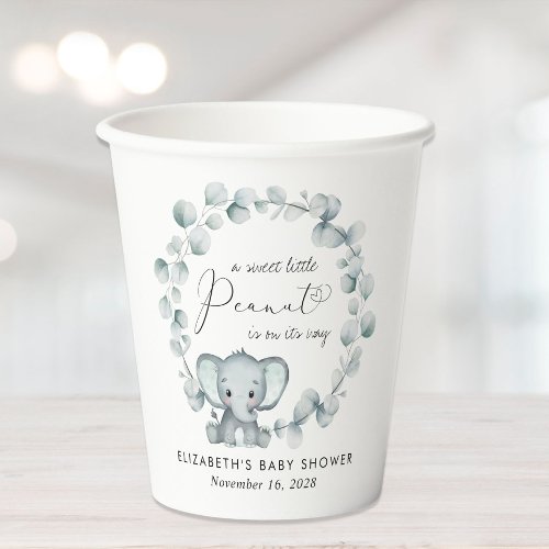 Cute Elephant Eucalyptus Baby Shower Paper Cups