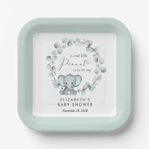 Cute Elephant Eucalyptus Baby Shower Paper Plates