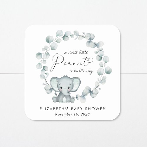 Cute Elephant Eucalyptus Baby Shower Square Sticker