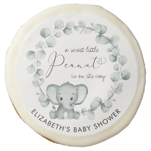 Cute Elephant Eucalyptus Baby Shower Sugar Cookie