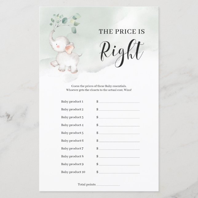 Cute elephant eucalyptus the price is right game (Front)