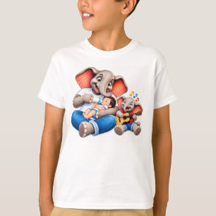 cute elephant family feeding baby and playing guit T-Shirt