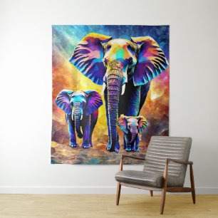 Cute Elephant Family Tapestry Wall Hanging
