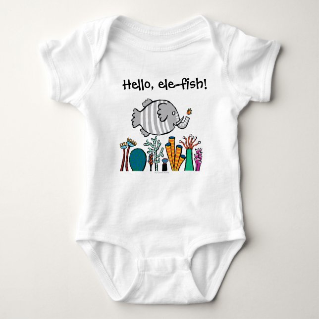 Cute Elephant Fish Scene with Coral Baby Bodysuit (Front)