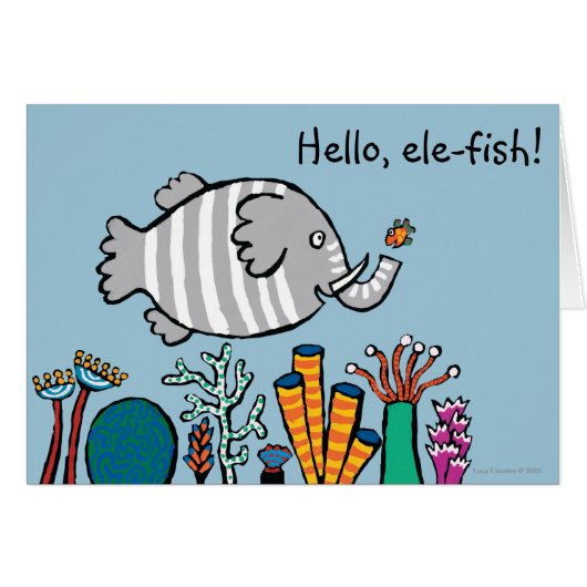 Cute Elephant Fish Scene with Coral Cards (Front Horizontal)