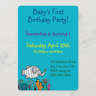 Cute Elephant Fish Scene with Coral Invitation