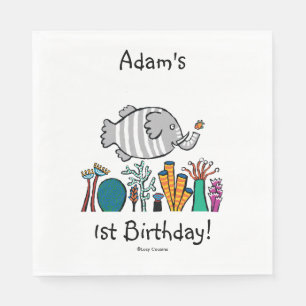 Cute Elephant Fish Scene with Coral Napkins