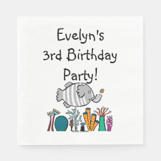 Cute Elephant Fish Scene with Coral Paper Napkins