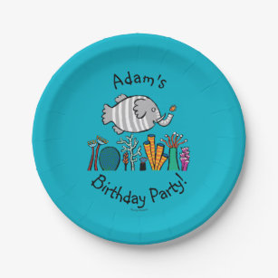 Cute Elephant Fish Scene with Coral Paper Plates