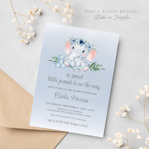 Cute Elephant Floral Baby Boy Baby Shower Invitation