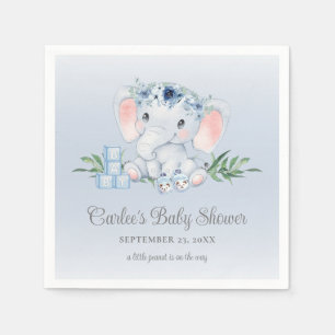 Cute Elephant Floral Baby Boy Baby Shower Napkins