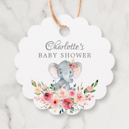 Cute Elephant Floral Baby Shower Favor Gift Tag