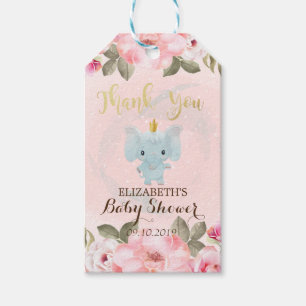 Cute Elephant Floral Baby Shower Gift Tags