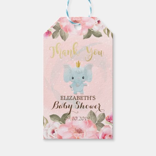 Cute Elephant Floral Baby Shower Gift Tags
