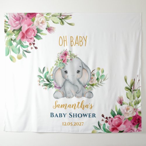  Cute Elephant Flowers Baby Shower Photo Backdrop