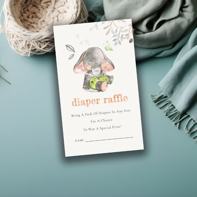 Cute Elephant Foliage Diaper Raffle Baby Shower Enclosure Card (Creator Uploaded)