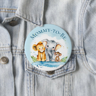 Cute Elephant & Friends Mommy-to-be Baby Shower Button