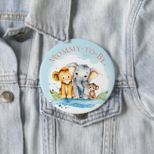 Cute Elephant & Friends Mommy-to-be Baby Shower Button