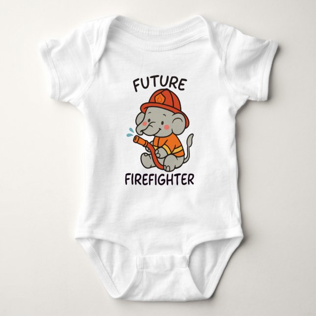 Cute Elephant Future Firefighter Kids fun Baby Bodysuit (Front)
