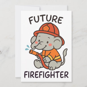 Cute Elephant Future Firefighter Kids fun Invitation