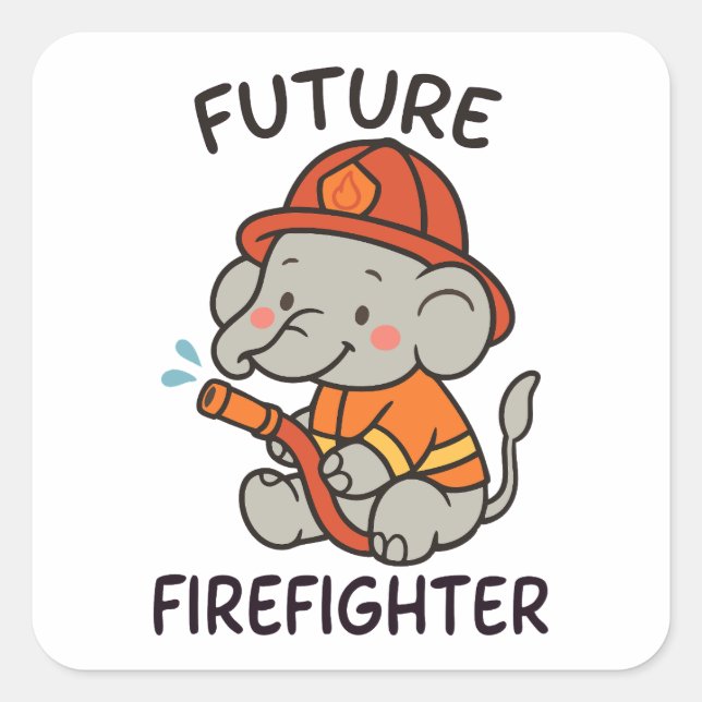 Cute Elephant Future Firefighter Kids fun Square Sticker (Front)