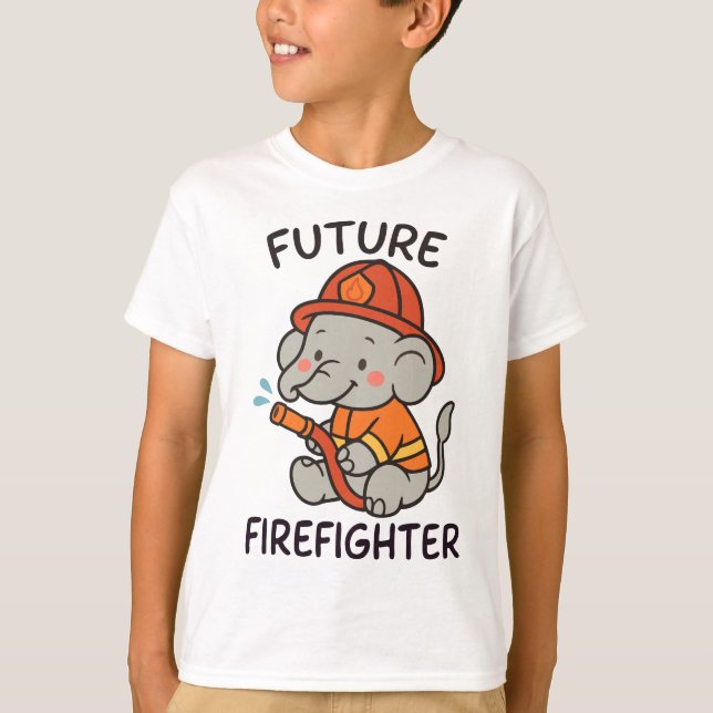 Cute Elephant Future Firefighter Kids fun T-Shirt (Front)