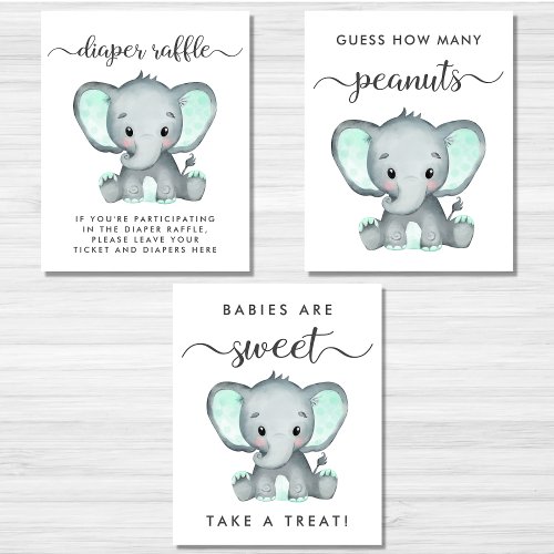 Cute Elephant Games Favors Baby Shower Poster Set