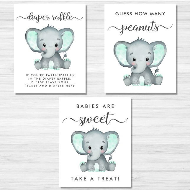 Cute Elephant Games Favors Baby Shower Poster Set (Creator Uploaded)