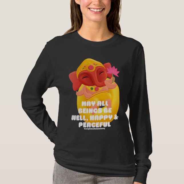 Cute Elephant Ganesha Peace Lotus Loving Kindness  T-Shirt (Front)