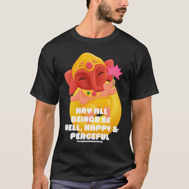 Cute Elephant Ganesha Peace Lotus Loving Kindness  T-Shirt (Front)