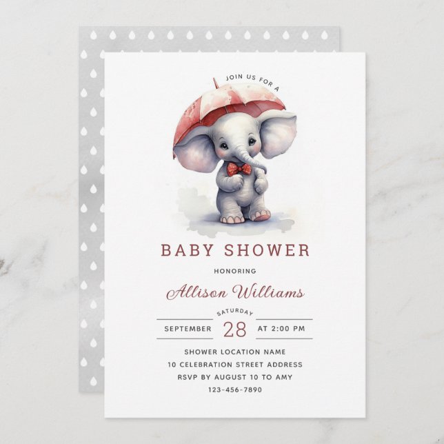 Cute Elephant Gender Neutral Baby Shower  Invitation (Front/Back)