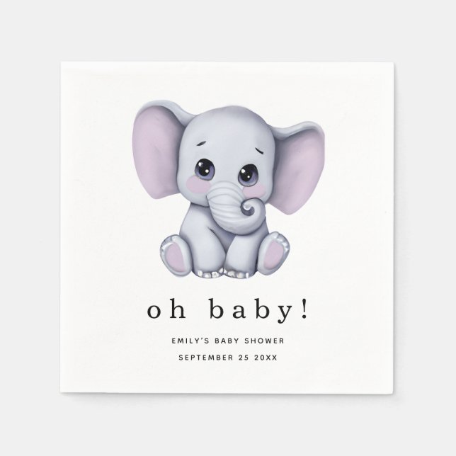 Cute Elephant Gender Neutral Baby Shower Napkins (Front)