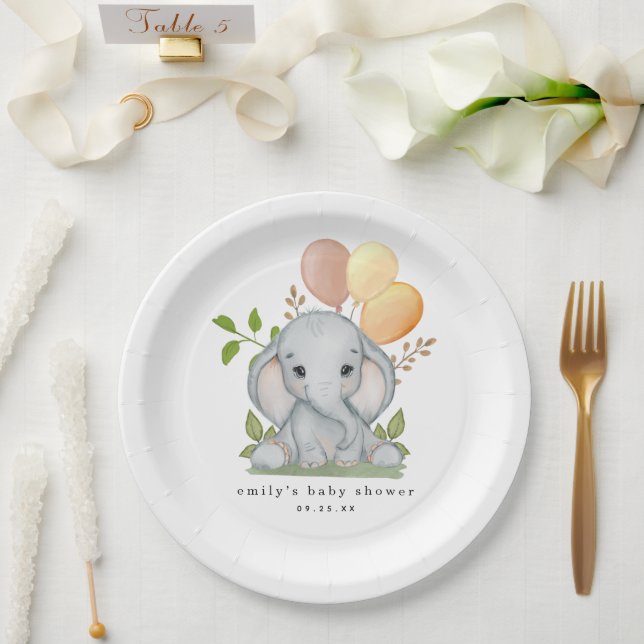 Cute Elephant Gender Neutral Baby Shower Paper Plates (Wedding)