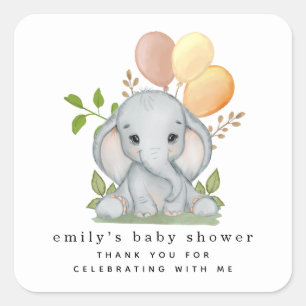 Cute Elephant Gender Neutral Baby Shower Square Sticker