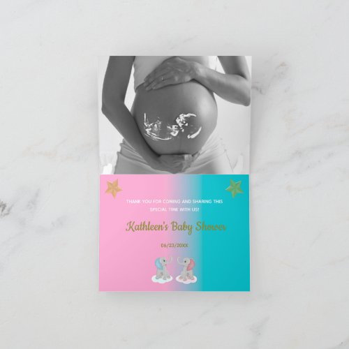 Cute Elephant Gender Reveal Baby Shower Photo Thank You Card