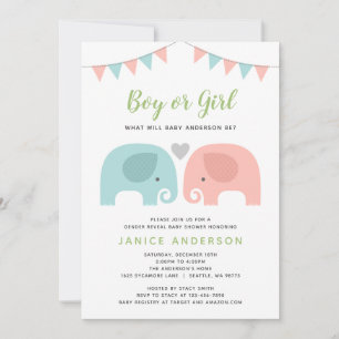 Cute Elephant Gender Reveal Invitation