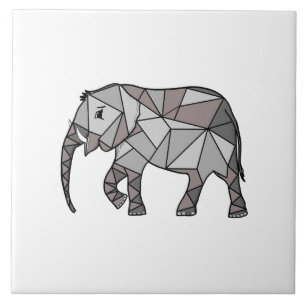 Cute Elephant Geometric Black and White Ceramic Tile